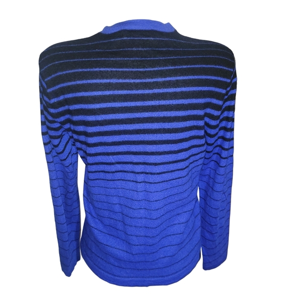 Neiman Marcus Royal Blue and Black Striped Cashmere Sweater L - Picture 5 of 7